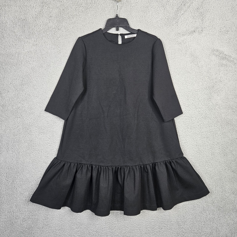 Snidel Women's Black Ruffle Hem w/Keyhole 3/4 Sleeve Dress Size F ( Fit US S)